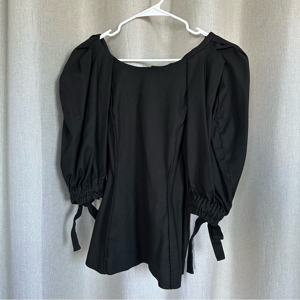 Mother of Pearl Mimi Cotton Blend Black Crewneck Short Sleeve Blouse M (10) - Picture 2 of 12